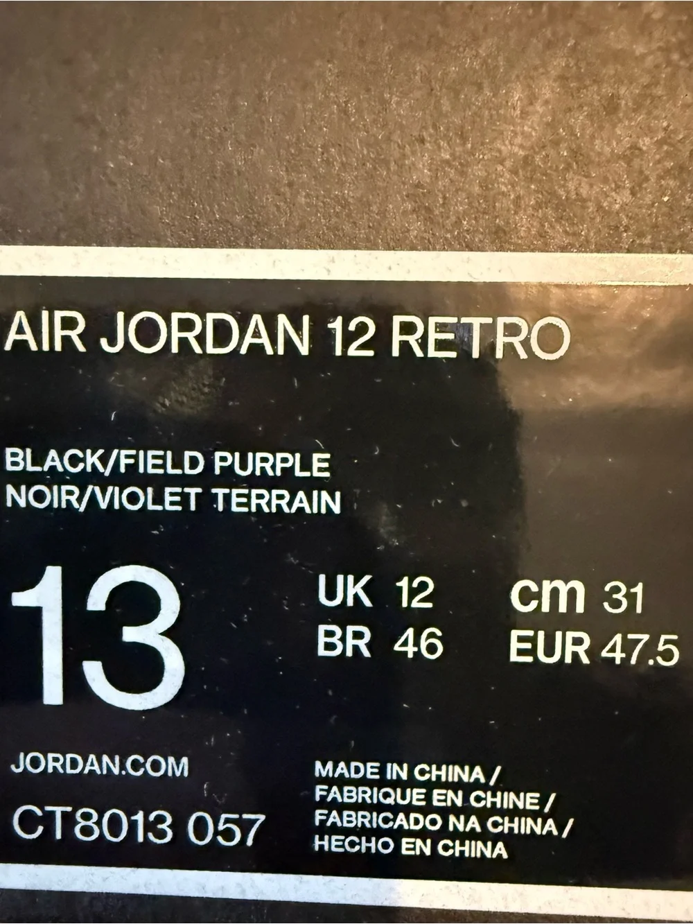 Jordan 12 Retro Field Purple Sneakers - Black & Purple with Gold Eyelets